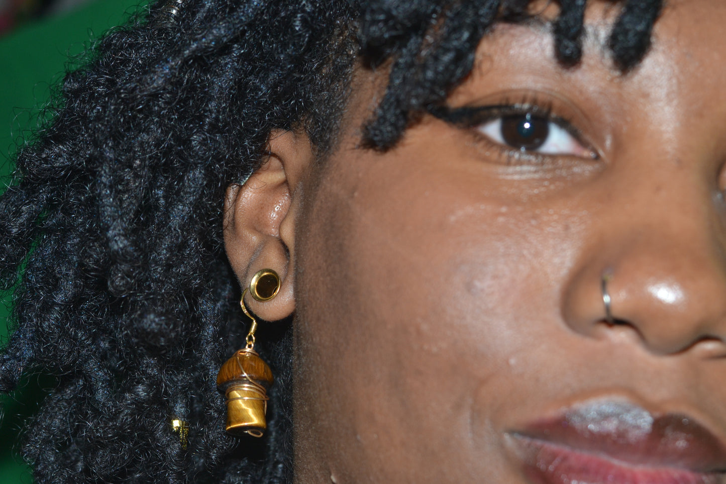 Tigers Eye Mushroom Earrings – Grounded Magic in Gold or Silver (1.5")
