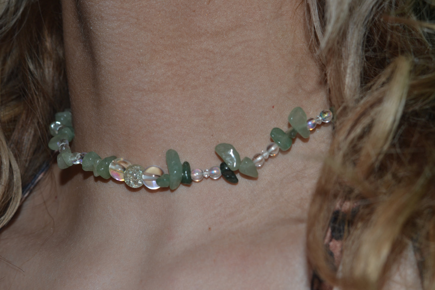 Aventurine, Aura Bead & Crystal Choker β Confidence, Light & Radiance (15")