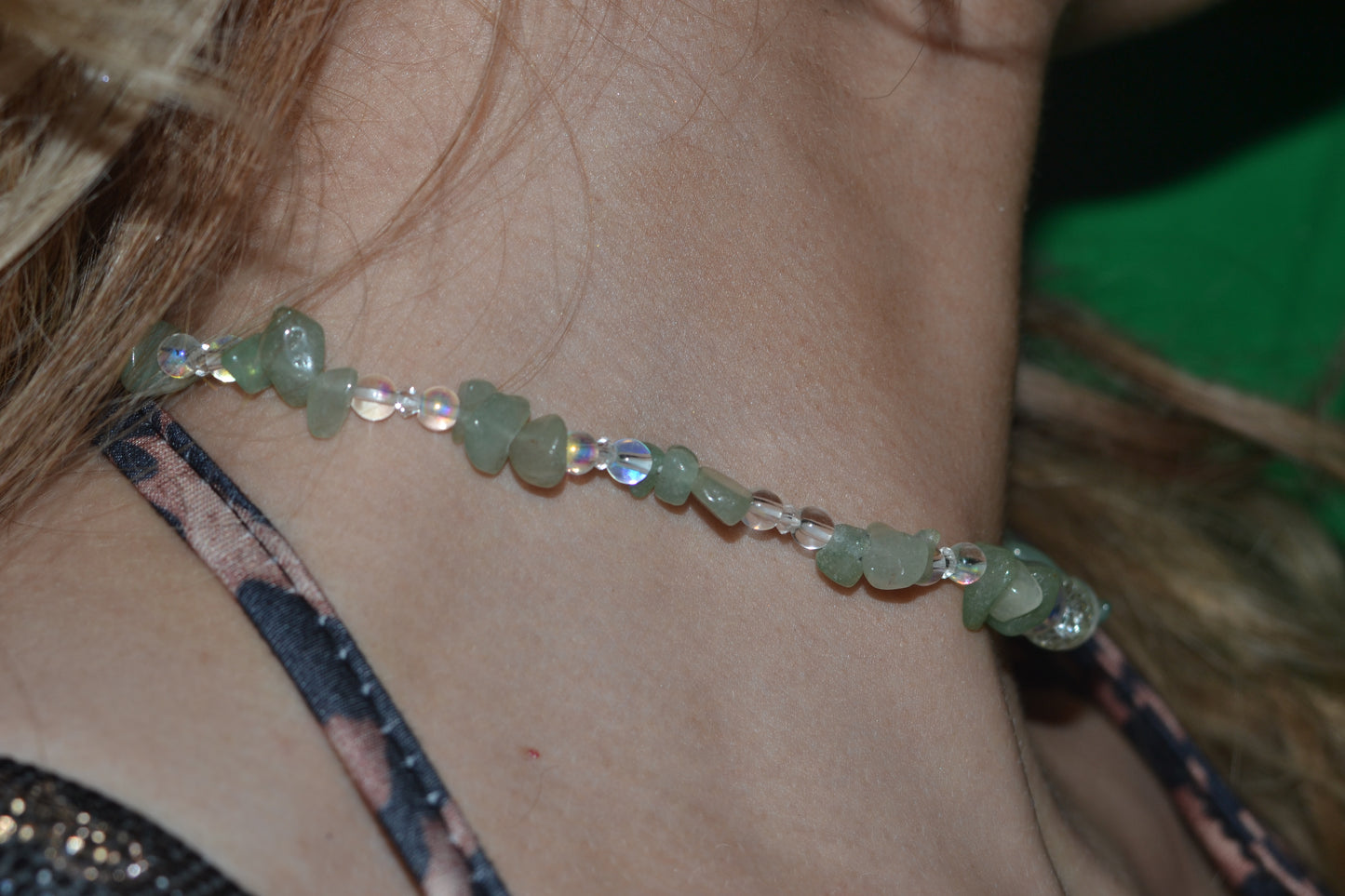 Aventurine, Aura Bead & Crystal Choker β Confidence, Light & Radiance (15")