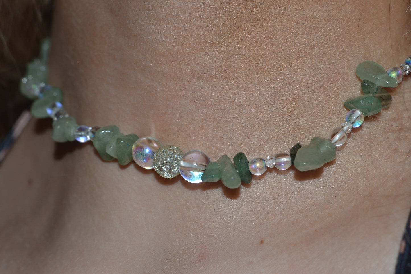 Aventurine, Aura Bead & Crystal Choker β Confidence, Light & Radiance (15")