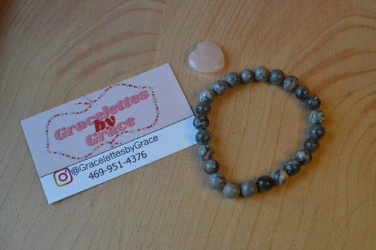 Grey Jasper & Silver Obsidian Bracelet – Grounding, Clarity & Protection