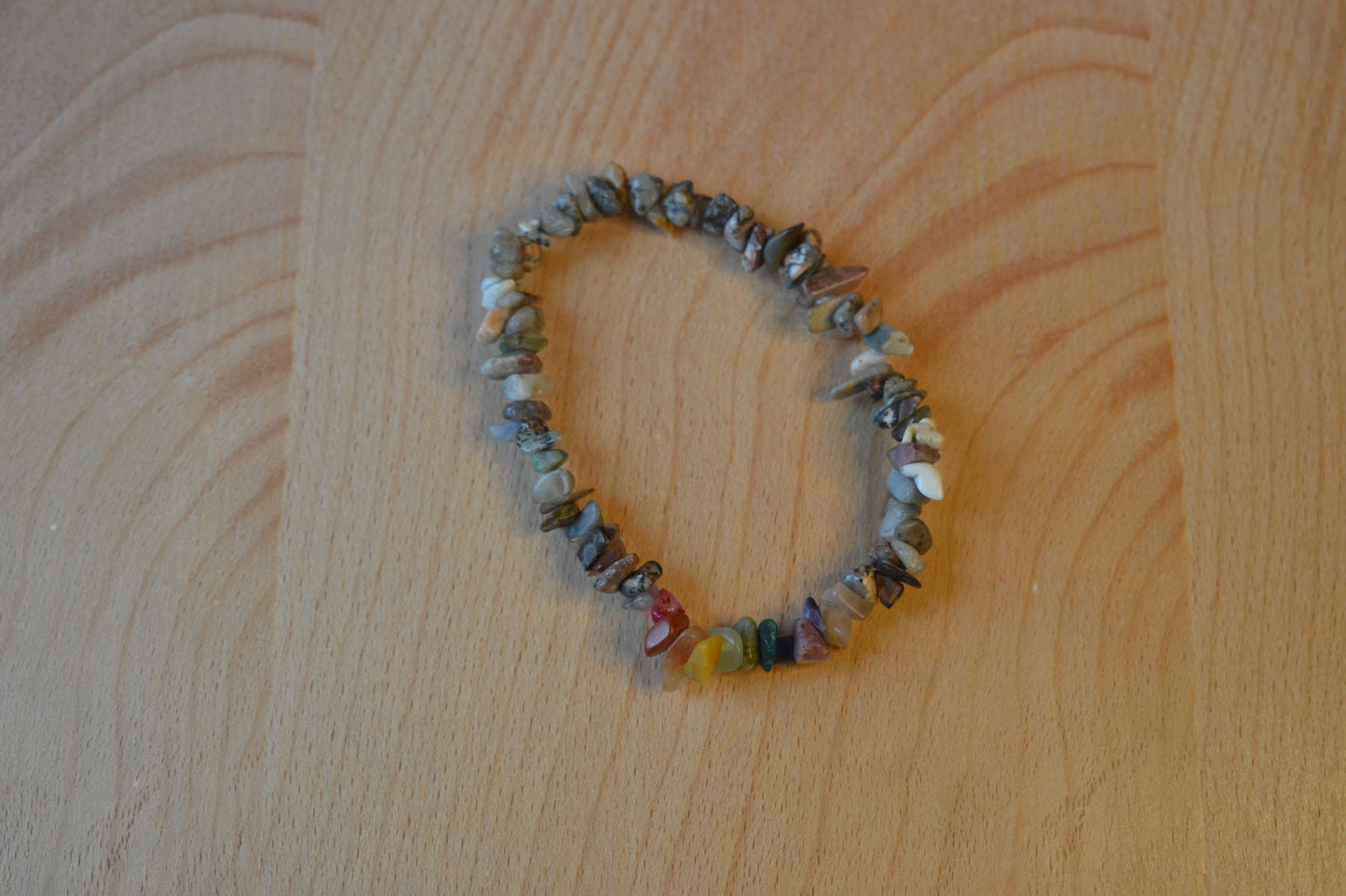 Subtle Rainbow Jasper Chip Bracelet – Grounding with Grey Jasper & Rainbow Center