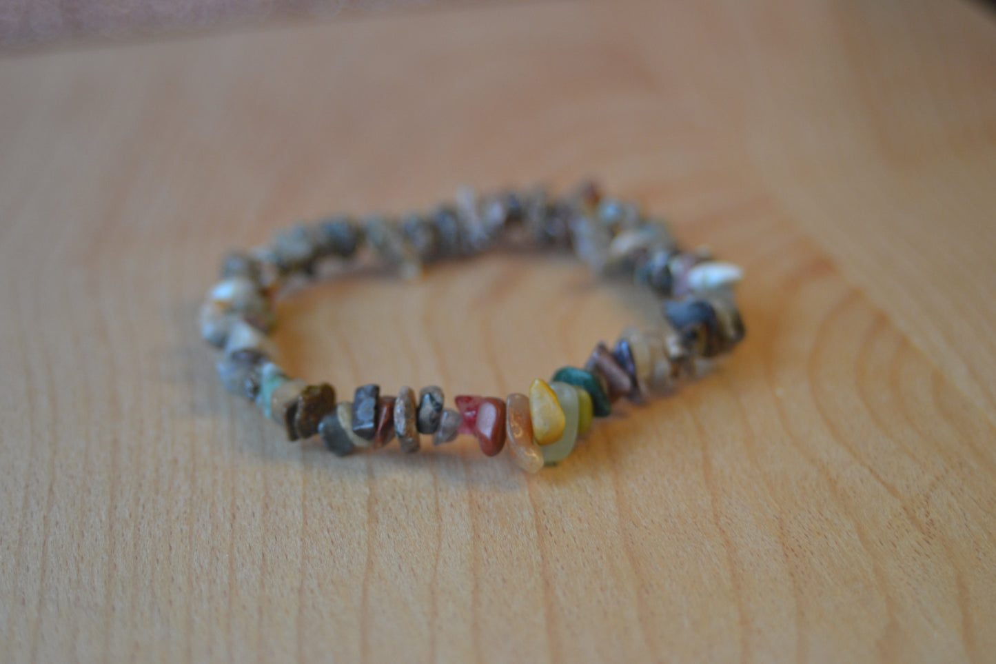Subtle Rainbow Jasper Chip Bracelet – Grounding with Grey Jasper & Rainbow Center
