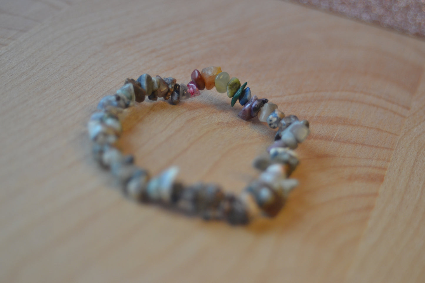 Subtle Rainbow Jasper Chip Bracelet – Grounding with Grey Jasper & Rainbow Center