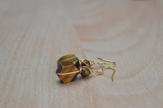Hexagon Tiger’s Eye Earrings