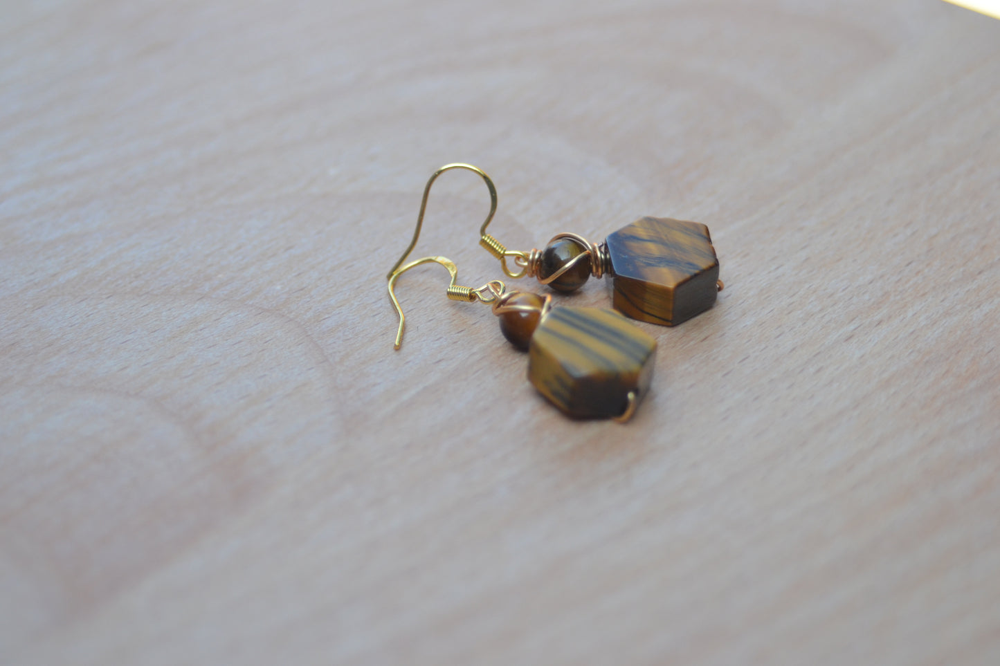 Hexagon Tiger’s Eye Earrings