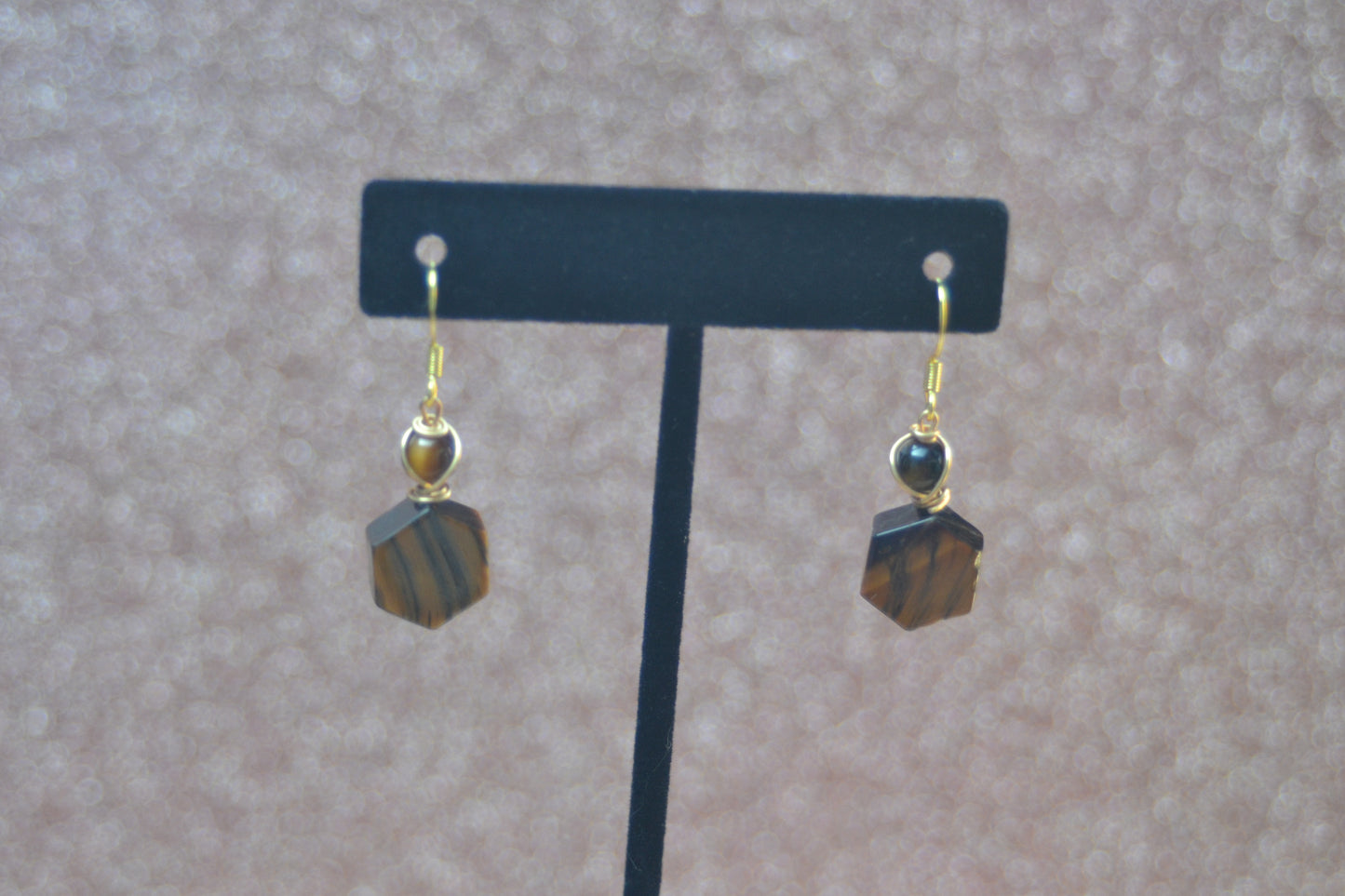 Hexagon Tiger’s Eye Earrings