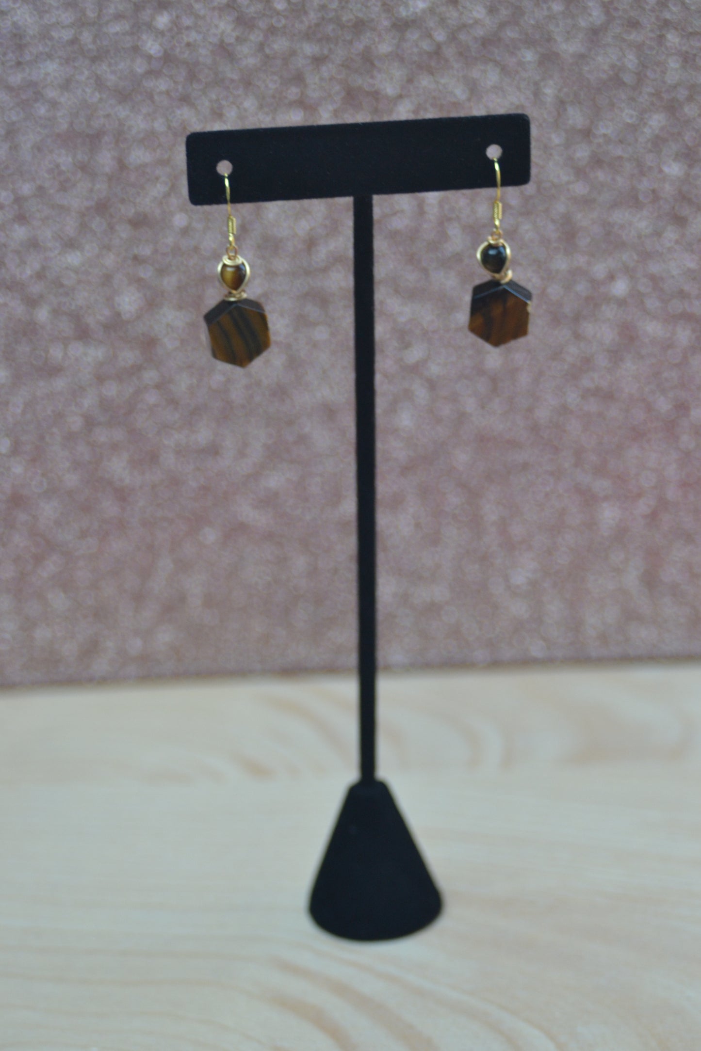 Hexagon Tiger’s Eye Earrings