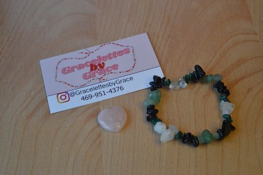 Masculine Energy Chip Bead Bracelet – Onyx, Quartz, Malachite & Aventurine