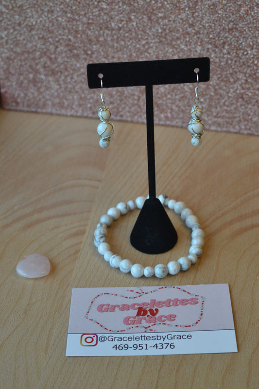 Howlite Bracelet & Earrings Set - Simple Elegance