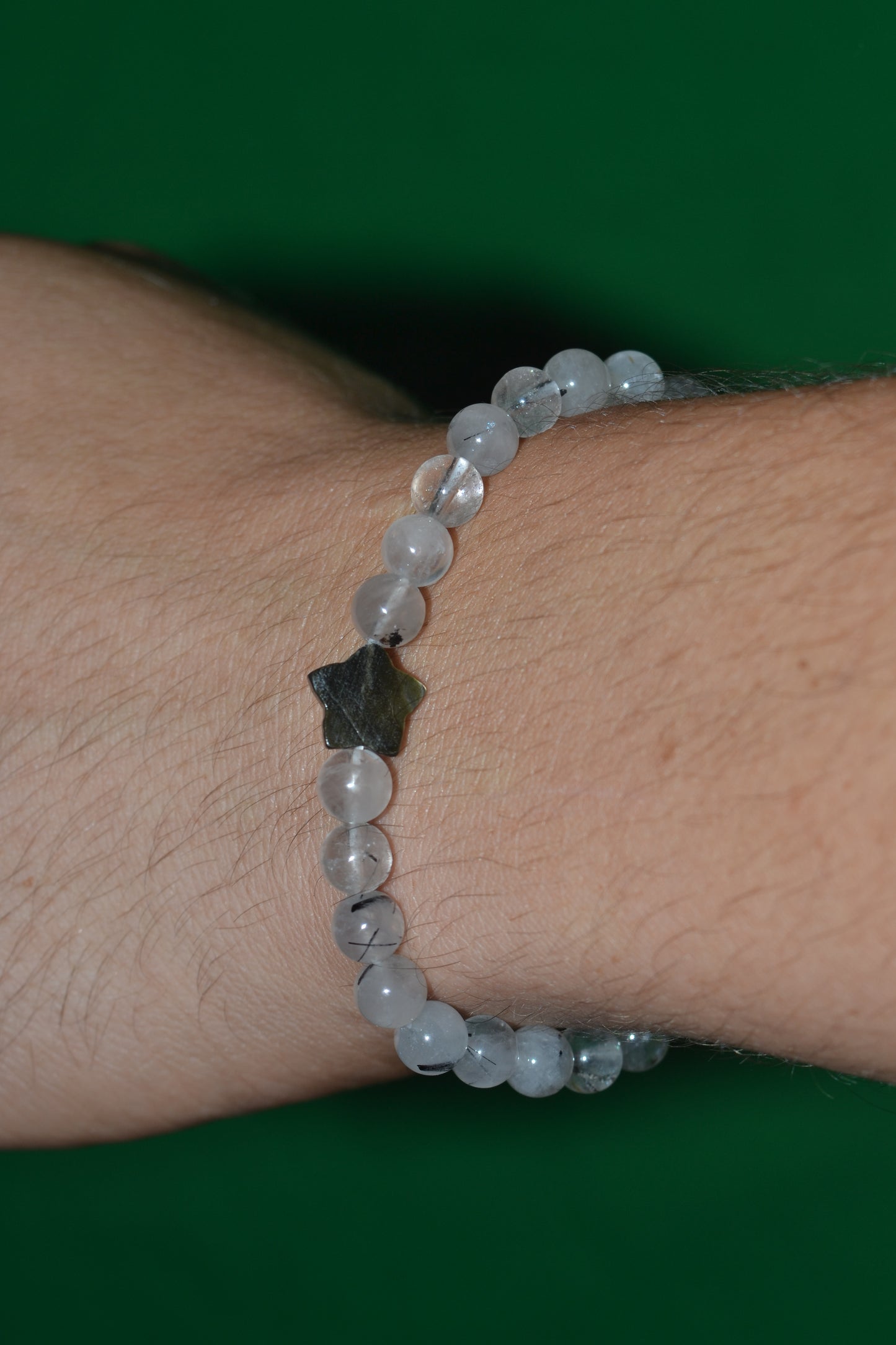 Tourmalated Quartz Bracelet with Mother of Pearl Star – Light & Shadow Balance