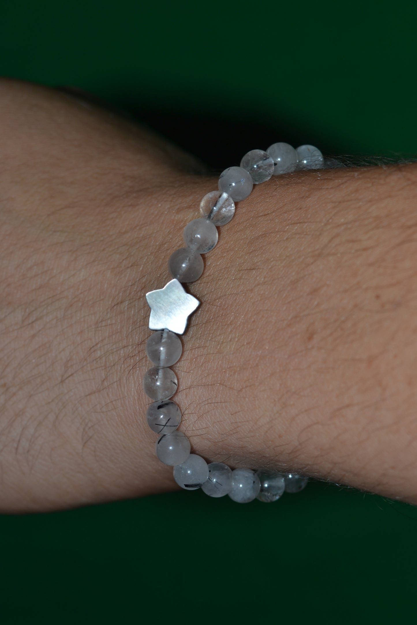 Tourmalated Quartz Bracelet with Mother of Pearl Star – Light & Shadow Balance