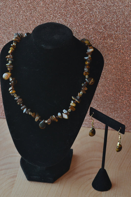 Tiger’s Eye Choker & Teardrop Earrings Set – Grounding & Confidence Jewelry