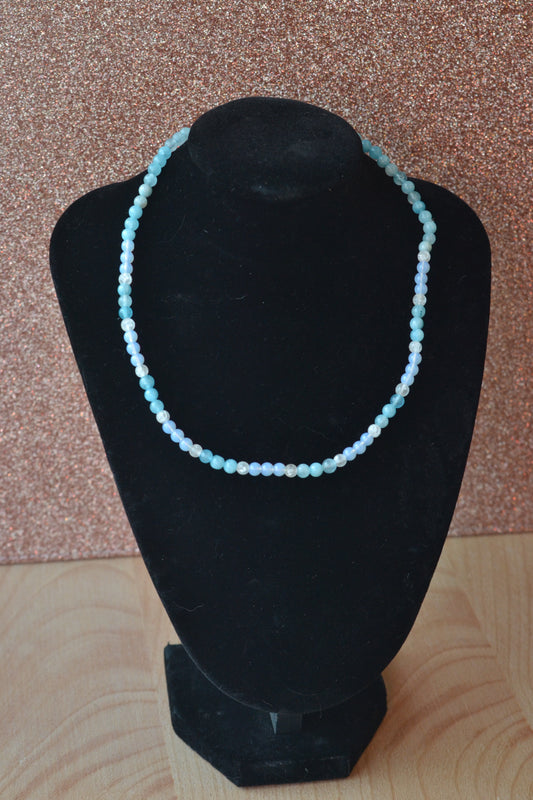 Aquamarine, Quartz & Opalite Choker – Soothing Clarity & Flow (14”)