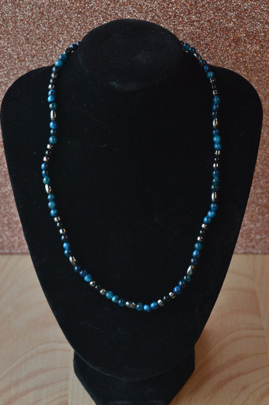 Blue Tiger’s Eye, Hematite & Black Onyx Choker – Grounding & Focused Energy (16”)
