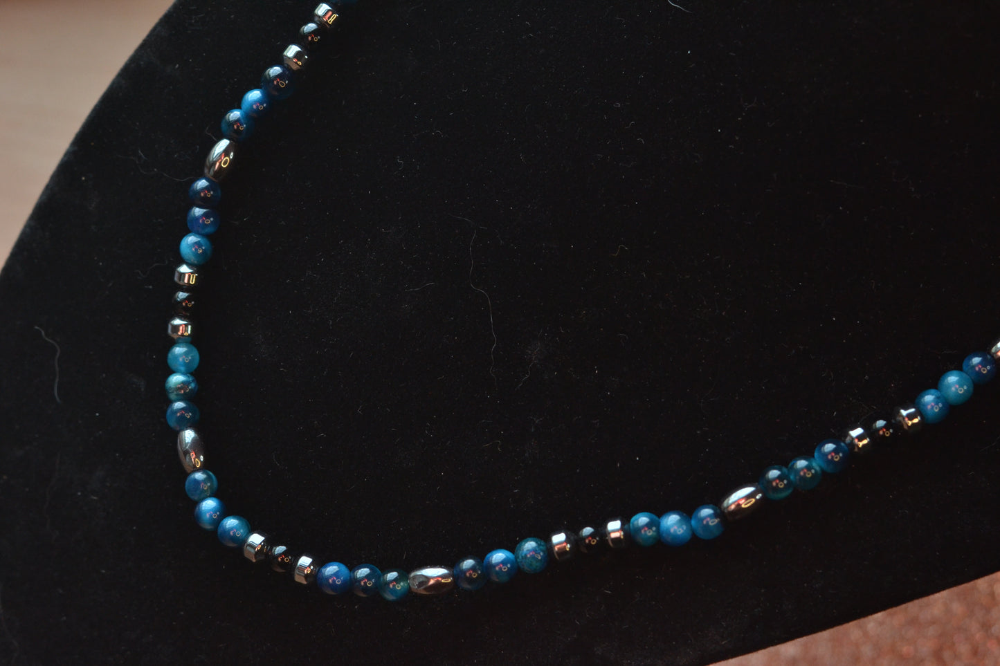 Blue Tiger’s Eye, Hematite & Black Onyx Choker – Grounding & Focused Energy (16”)
