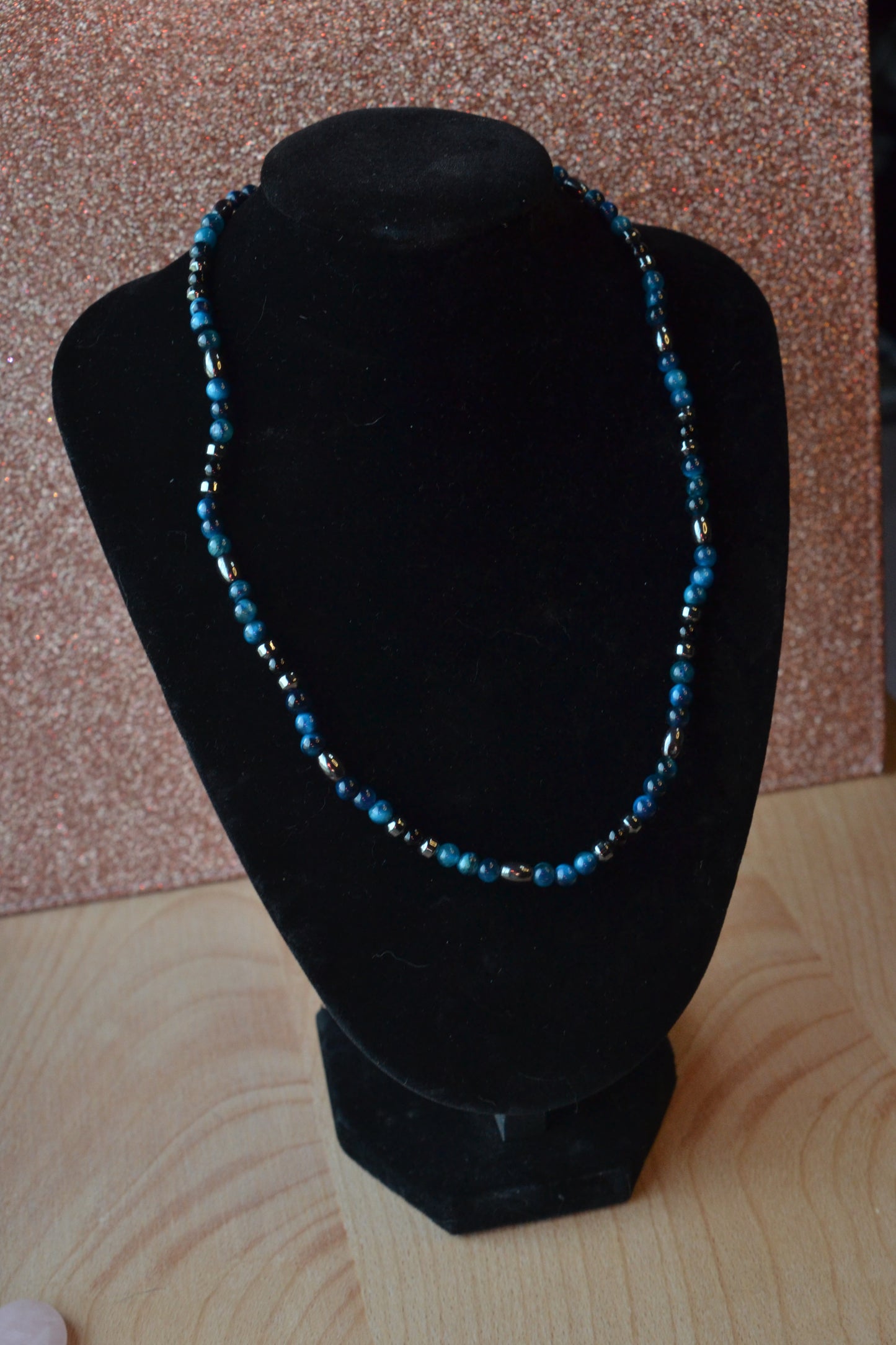 Blue Tiger’s Eye, Hematite & Black Onyx Choker – Grounding & Focused Energy (16”)