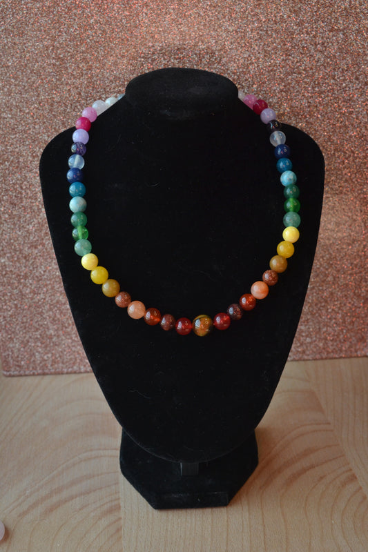 Gemstone Rainbow Journey Choker – Dual-Sided Power with Yellow Tiger’s Eye & Black Onyx (16”)