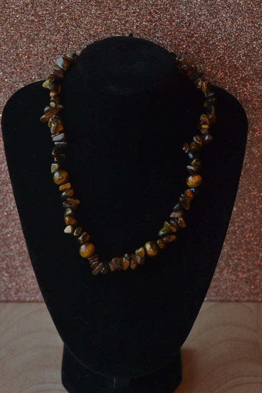 Tiger’s Eye Chip Choker with 8mm Round Spacers – Bold Energy (16”)
