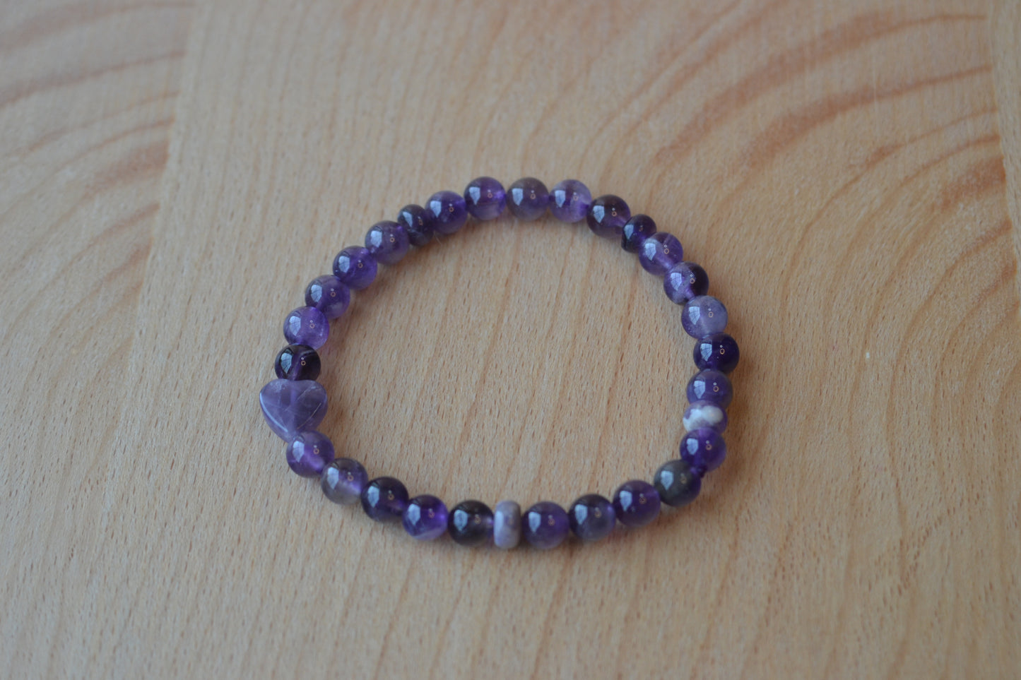 Amethyst Accent Bracelet – Rhythmic Rondelles & Heart of Love