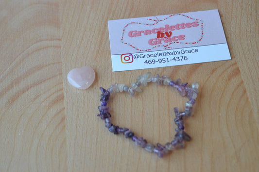 Purple Aura Fluorite & Amethyst Chip Bracelet – Clarity, Protection & Intuition