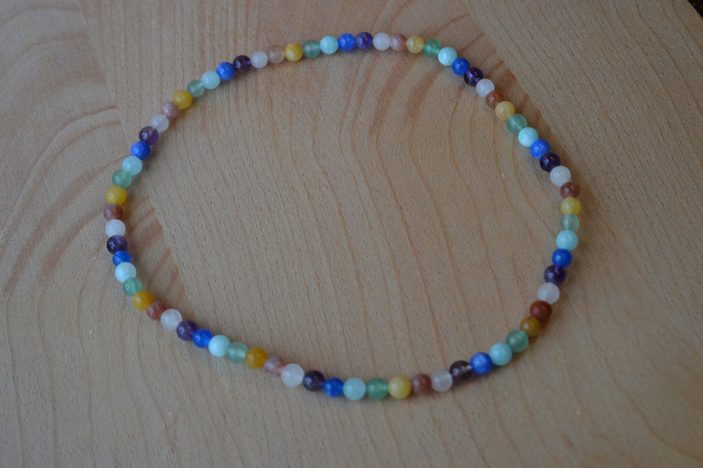 Delicate Rainbow Crystal Choker – Rose Quartz, Aquamarine, Amethyst & More (16”)