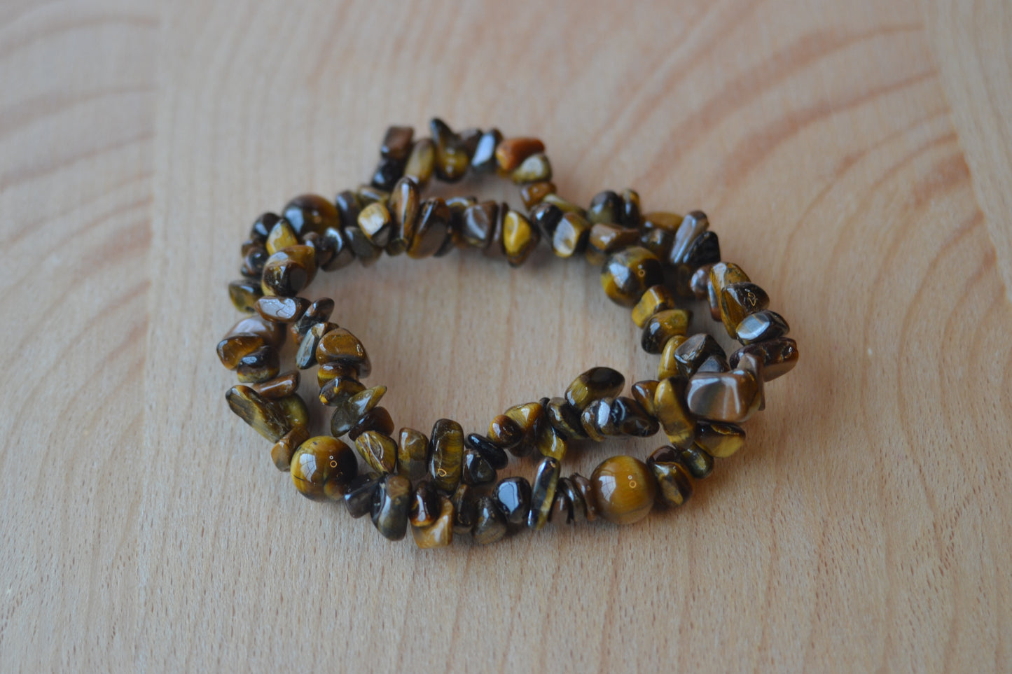 Tiger’s Eye Chip Choker with 8mm Round Spacers – Bold Energy (16”)