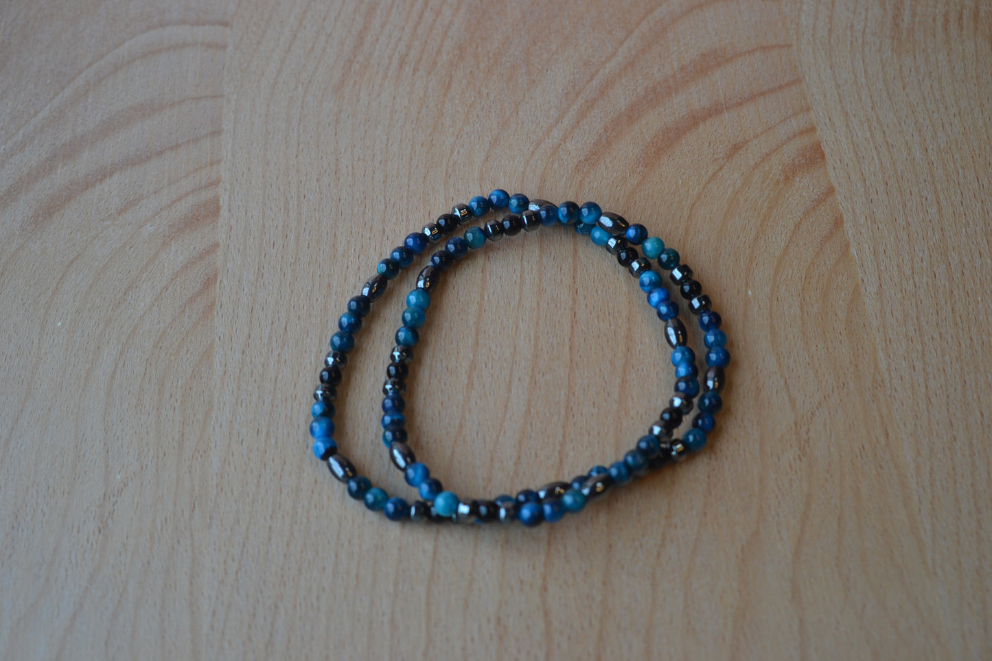 Blue Tiger’s Eye, Hematite & Black Onyx Choker – Grounding & Focused Energy (16”)