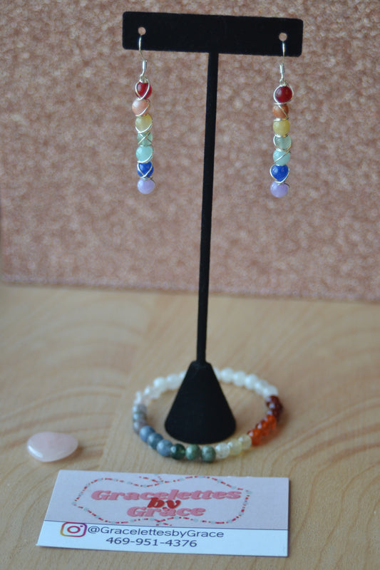 Radiant Rainbow Gemstone Set – Earrings & Bracelet for Balance, Light & Alignment