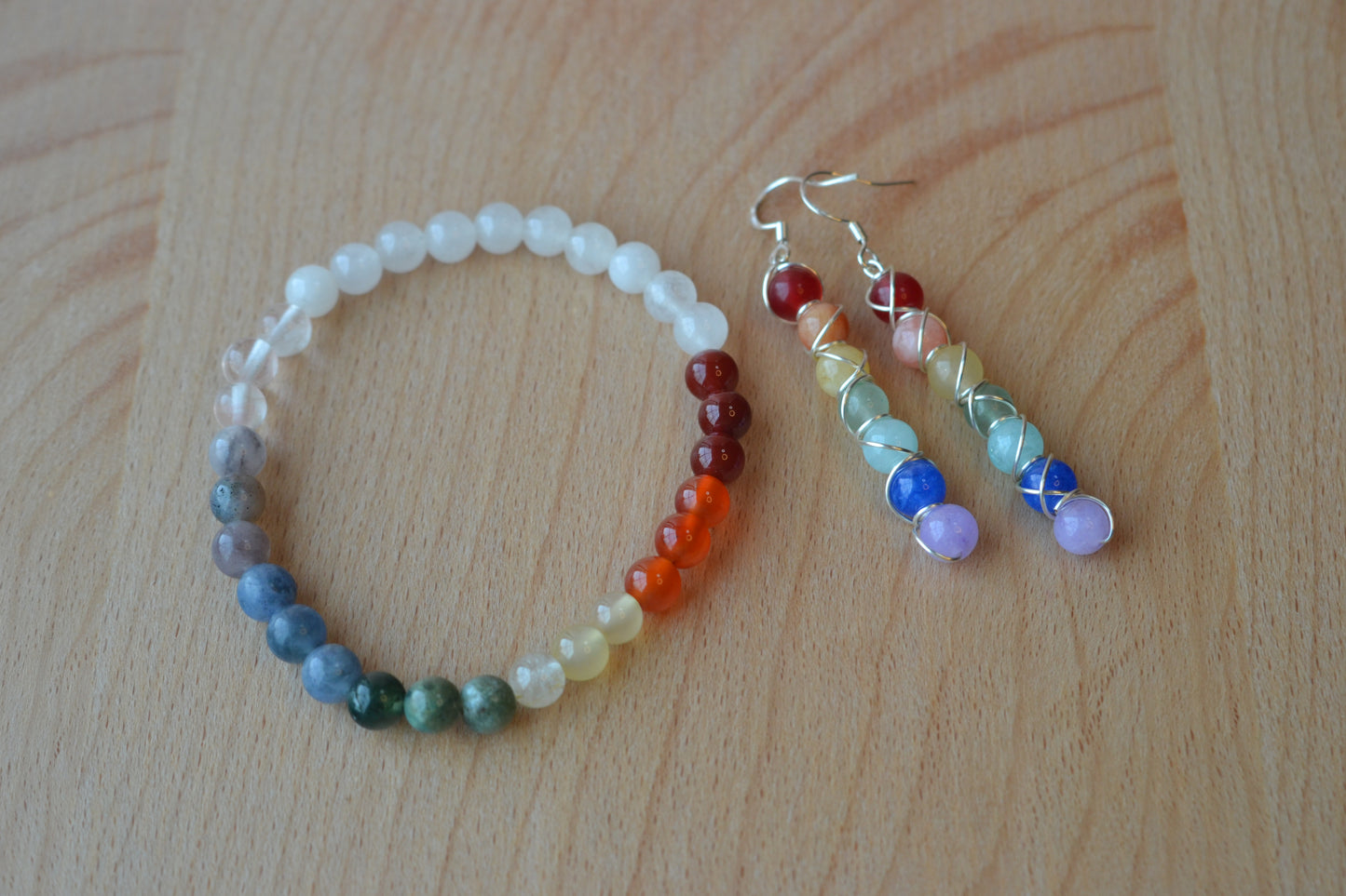 Radiant Rainbow Gemstone Set – Earrings & Bracelet for Balance, Light & Alignment