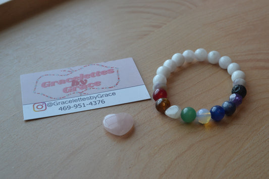 White Quartz & Rainbow Energy Bracelet – Super 7 Anchors & Full-Spectrum Power (8mm)