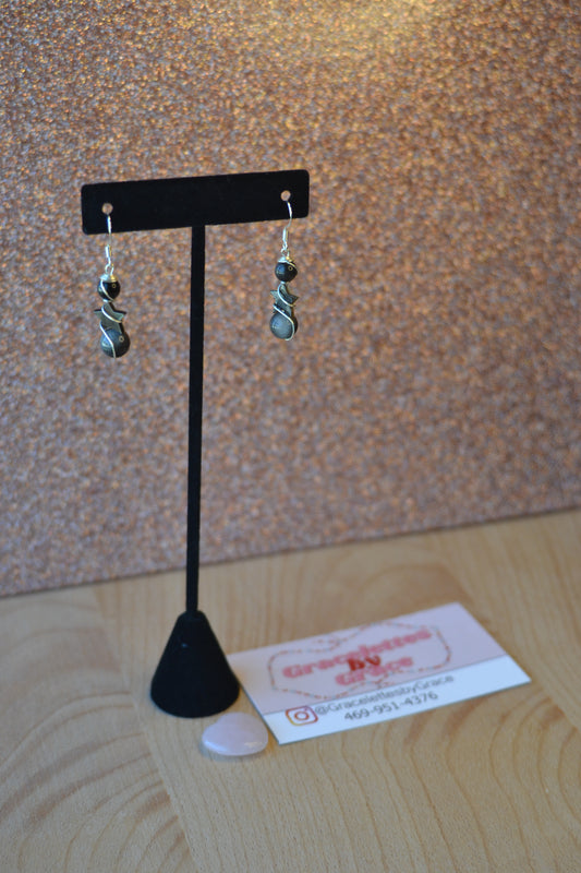 Shadow Star Earrings – Silver Obsidian & Black Mother of Pearl in Sterling Silver