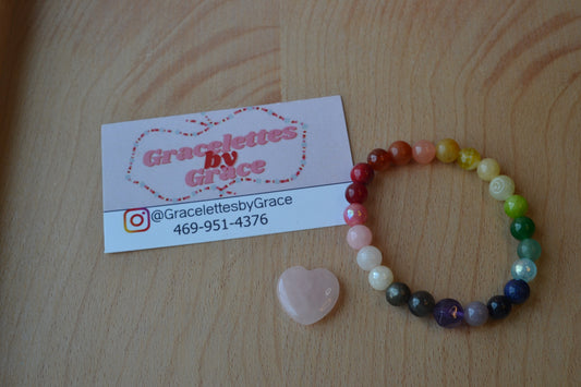 Faceted Amethyst-Centered Rainbow Gemstone Bracelet – Alignment, Strength & Clarity