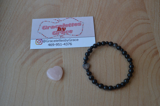 Obsidian & Onyx Heart Bracelet – Grounded Protection & Inner Strength (4mm + 2mm)