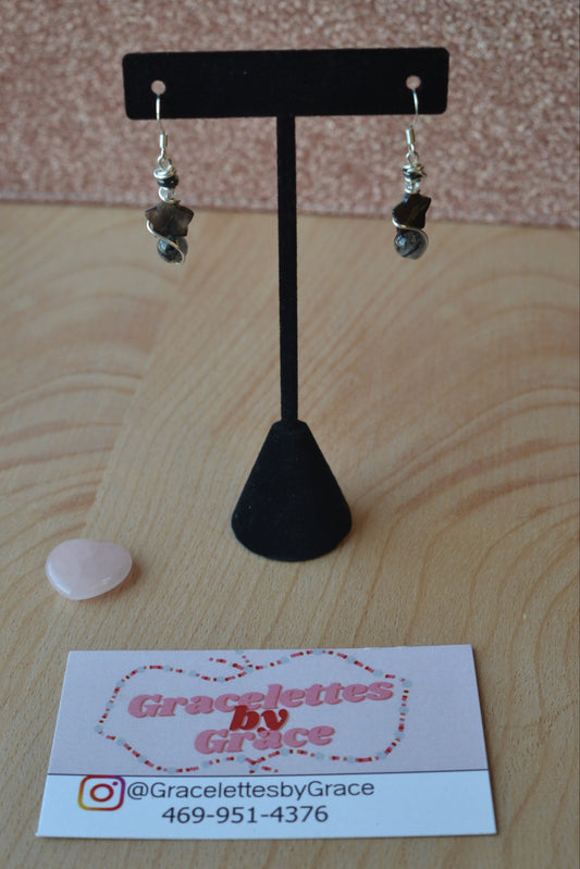 Starlit Shield Earrings – Tourmaline Quartz, Hematite & Mother of Pearl (1.5”)