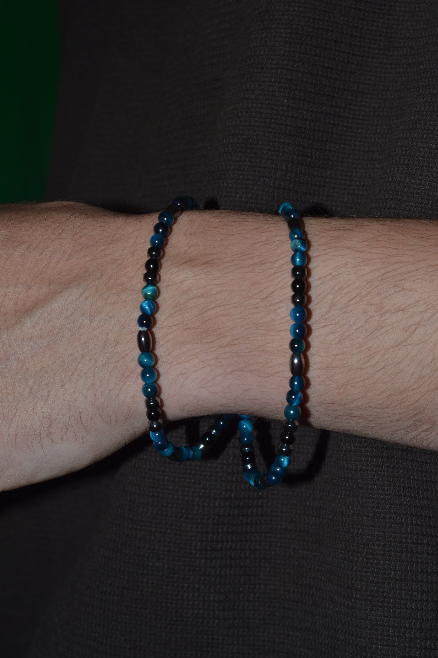Blue Tiger’s Eye, Hematite & Black Onyx Choker – Grounding & Focused Energy (16”)