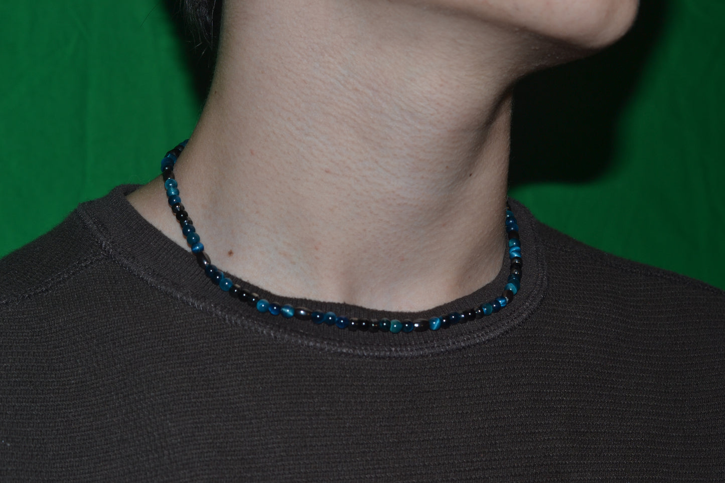 Blue Tiger’s Eye, Hematite & Black Onyx Choker – Grounding & Focused Energy (16”)