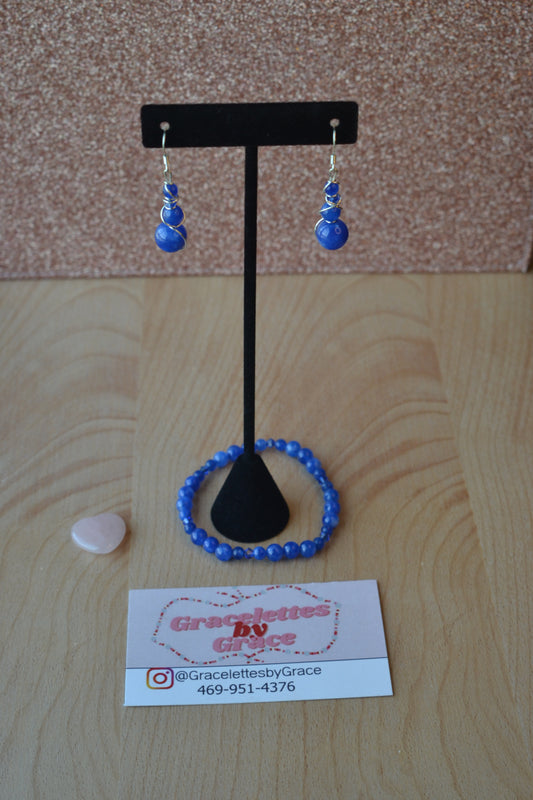 Druzy Blue Jasper Earring & Bracelet Set – Clarity, Calm & Sparkling Strength