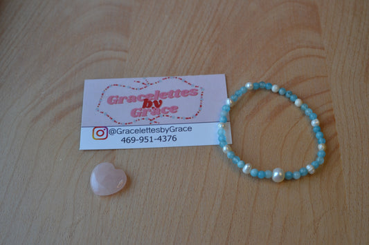 Aquamarine & Freshwater Pearl Bracelet – Feminine Flow & Divine Stillness