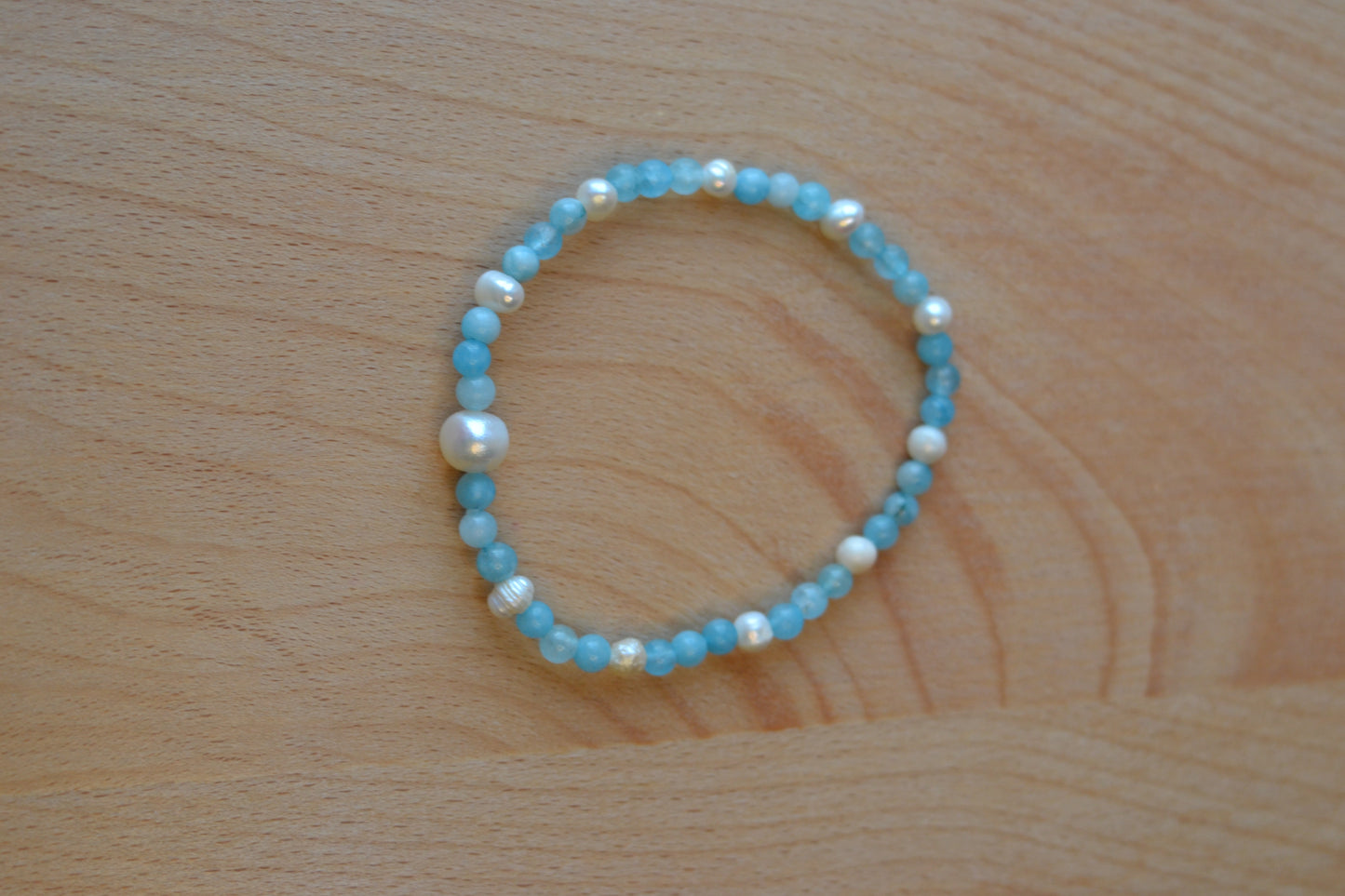 Aquamarine & Freshwater Pearl Bracelet – Feminine Flow & Divine Stillness