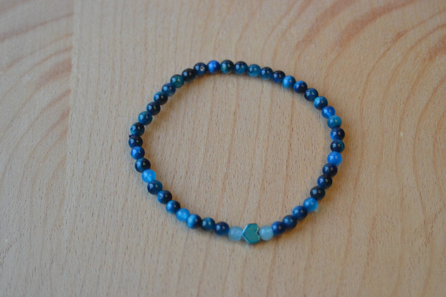 Blue Tiger’s Eye & Aquamarine Heart Bracelet – Strength, Clarity & Intuition