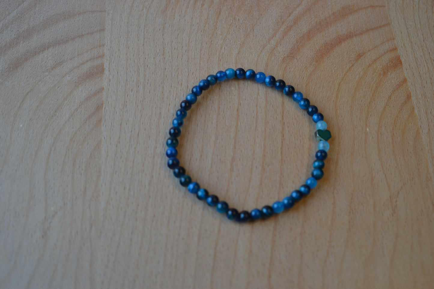 Blue Tiger’s Eye & Aquamarine Heart Bracelet – Strength, Clarity & Intuition