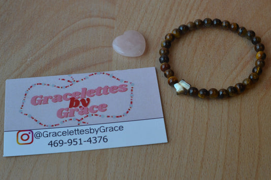 Tiger’s Eye & Mother of Pearl Star Bracelet – Courage, Balance & Celestial Grounding