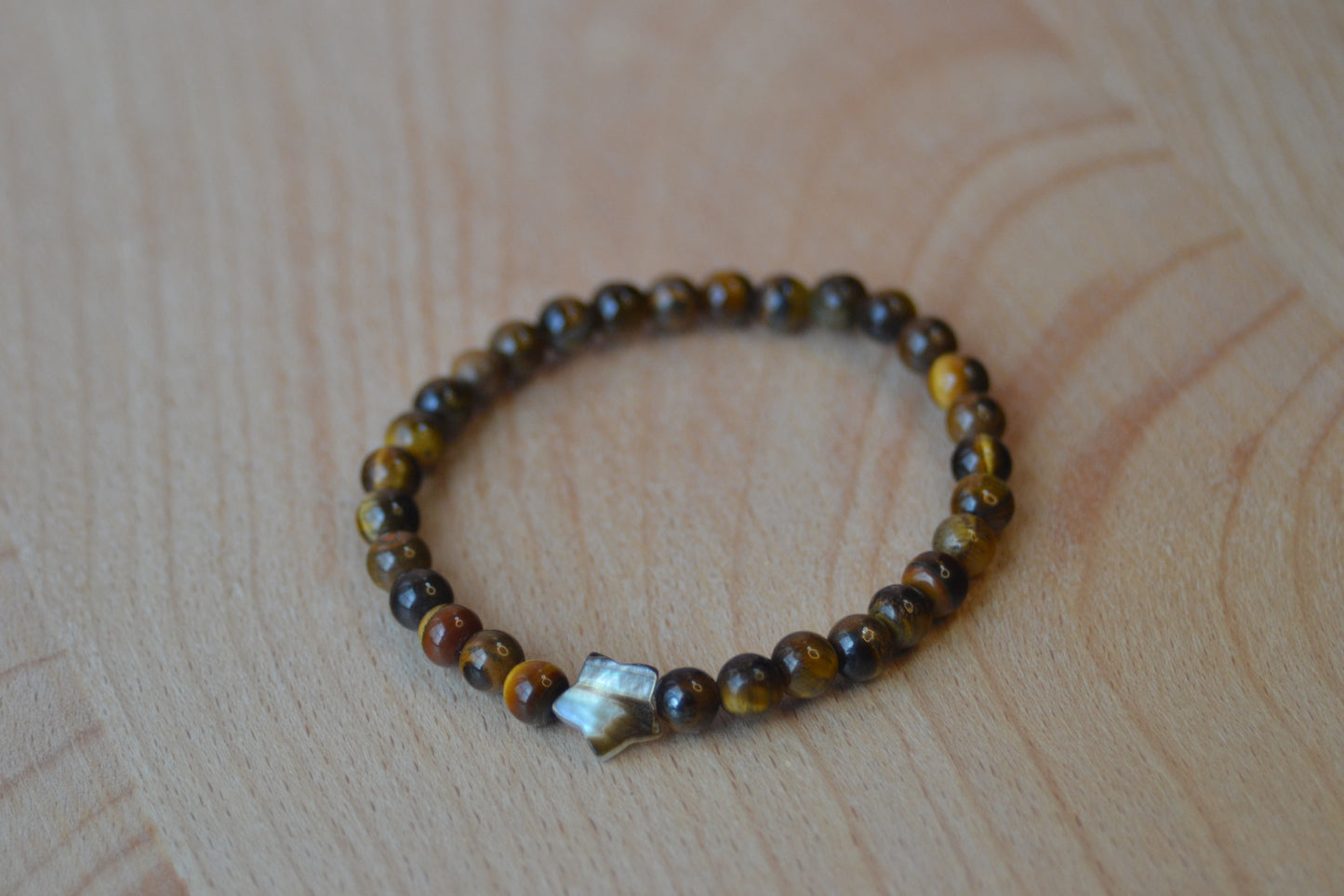 Tiger’s Eye & Mother of Pearl Star Bracelet – Courage, Balance & Celestial Grounding