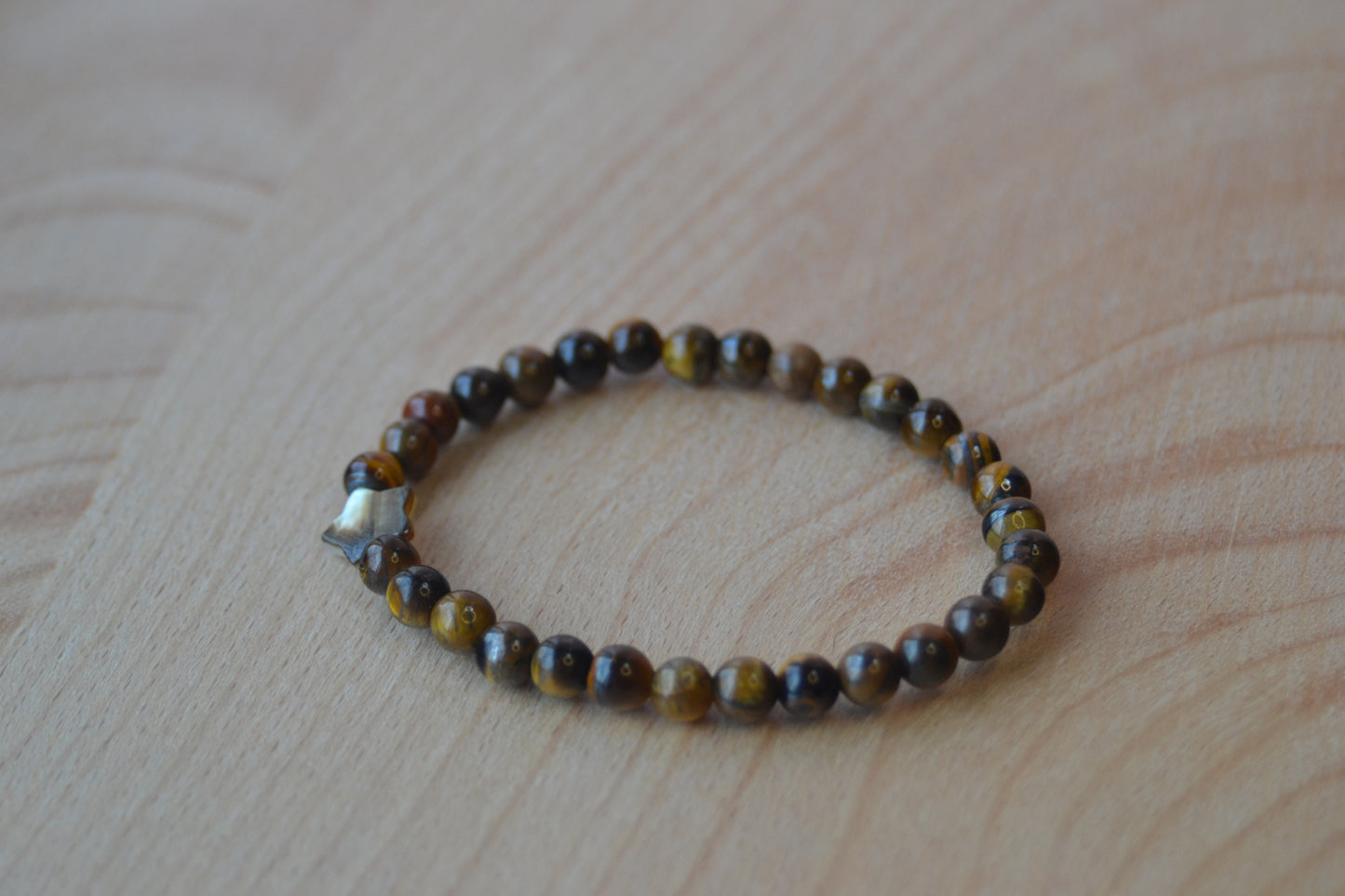Tiger’s Eye & Mother of Pearl Star Bracelet – Courage, Balance & Celestial Grounding