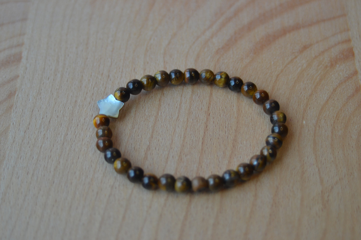 Tiger’s Eye & Mother of Pearl Star Bracelet – Courage, Balance & Celestial Grounding