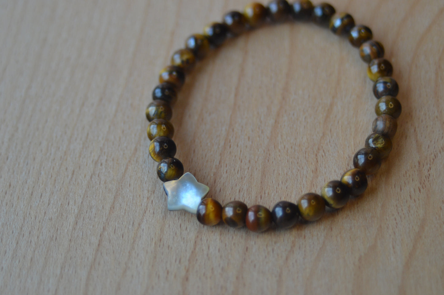 Tiger’s Eye & Mother of Pearl Star Bracelet – Courage, Balance & Celestial Grounding