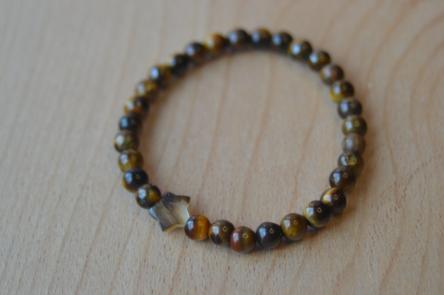 Tiger’s Eye & Mother of Pearl Star Bracelet – Courage, Balance & Celestial Grounding