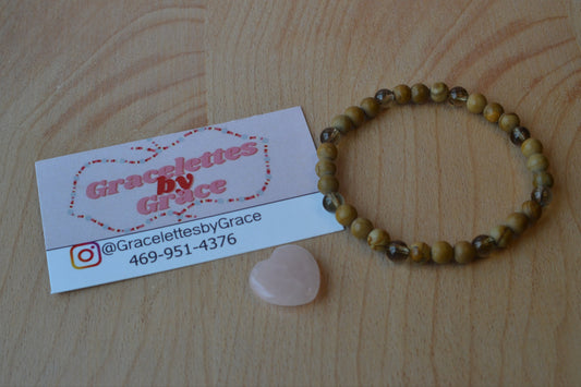Wooden Jasper & Smoky Quartz Bracelet – Earthy Grounding & Protective Energy