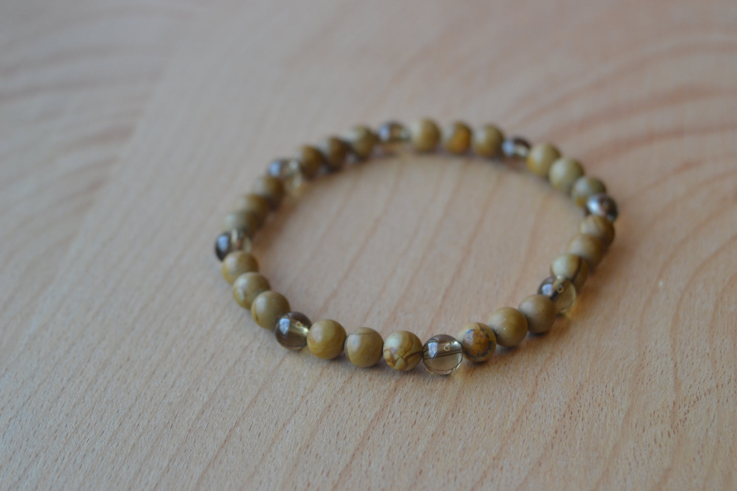 Wooden Jasper & Smoky Quartz Bracelet – Earthy Grounding & Protective Energy